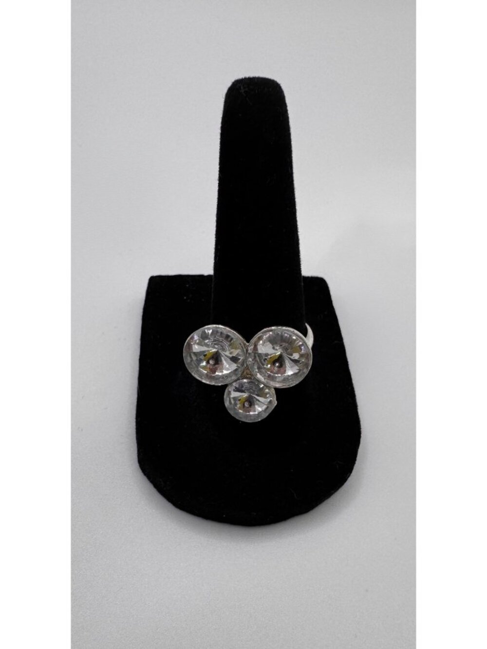 LBVYR Ravioli Crystal Ring Silver Tone Adjustable Size 8 Statement Cluster